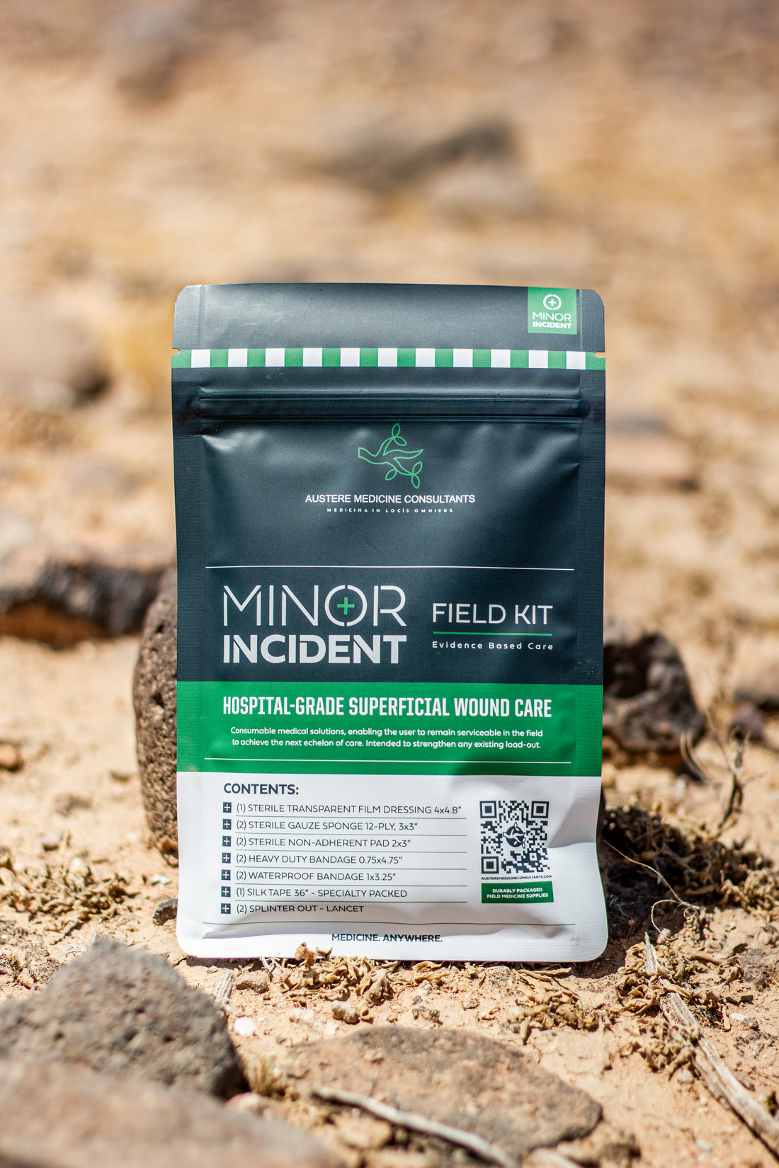 Minor Incident field kit packaging on a natural background