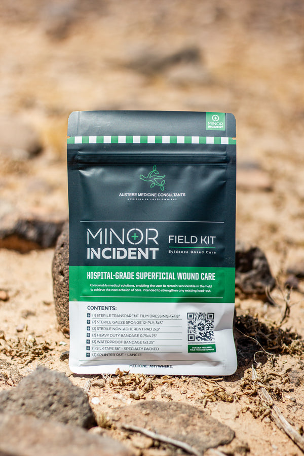 Minor Incident field kit packaging on a natural background