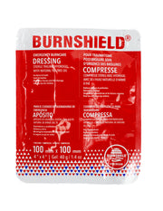 Burnshield emergency burn care 4"x4" dressing on a white background