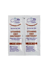 Two packets of We Care Vitamins A&D Ointment on a white background