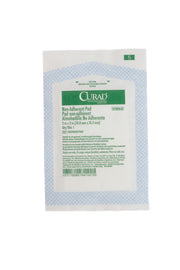Curad non-adherent pad packaging on a white background